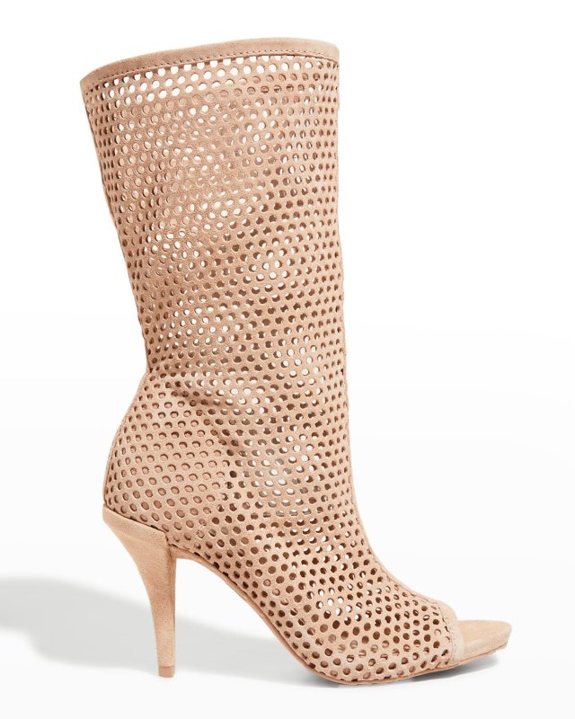 Yabella Slouchy Net Peep-Toe Mid Boots